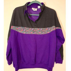 Vintage Active Elements Color Block Quarter Snap Button Up Pullover Sweater, M